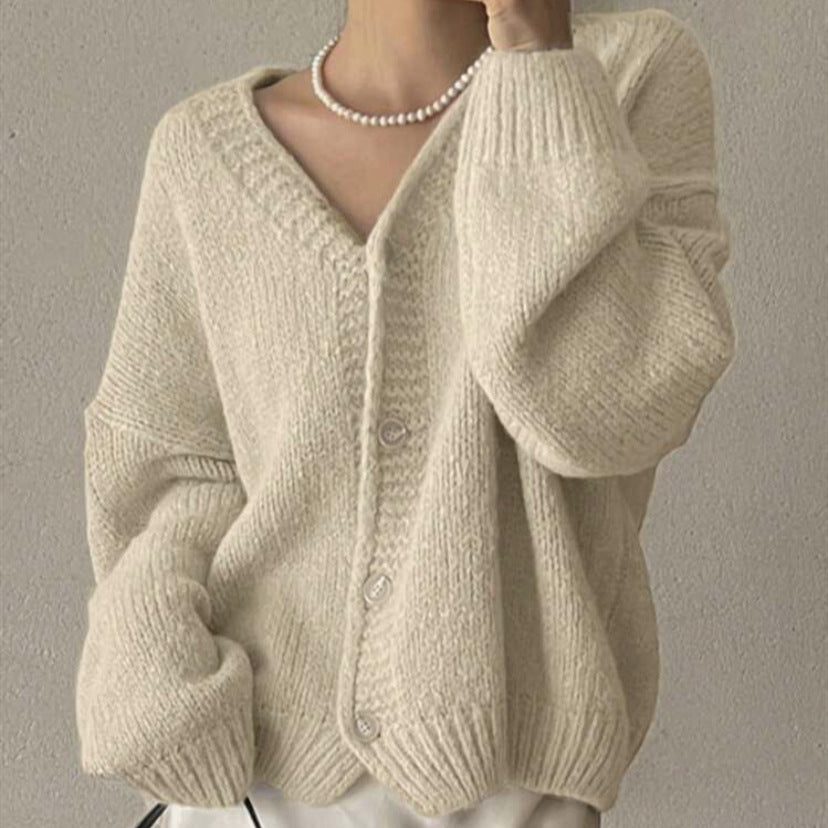Damen Strickjacke mit tiefem V-Ausschnitt und sanfter Struktur R&B