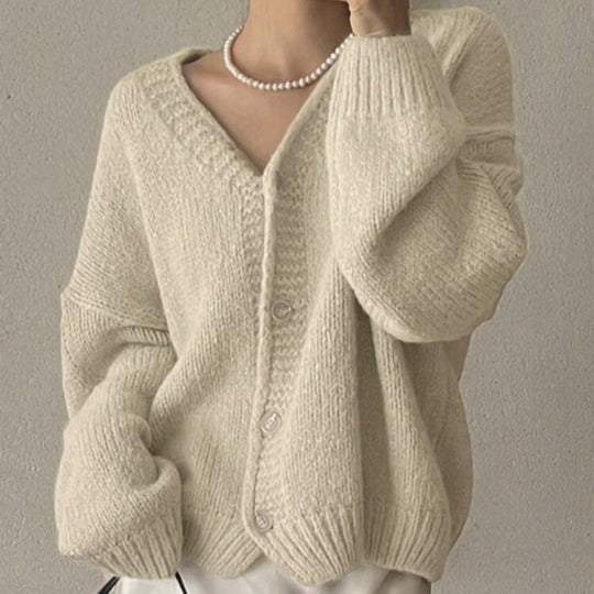 Damen Strickjacke mit tiefem V-Ausschnitt und sanfter Struktur R&B