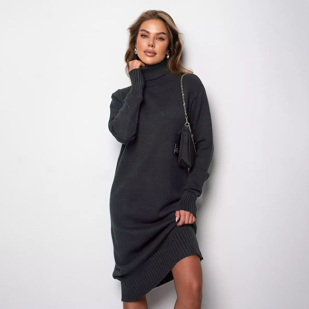 Damen Strickkleid mit Stehkragen und seitlichen Schlitzen R&B