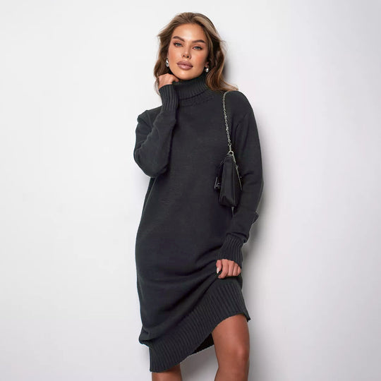 Damen Strickkleid mit Stehkragen und seitlichen Schlitzen R&B