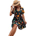 Damen lässiges Freizeitkleid im Boho-Stil mit voluminösem Rock und elastischem Tailleneinsatz R&B