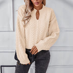 Damen modischer Strickpullover mit einzigartigem Zopfdesign und Rundhalsausschnitt