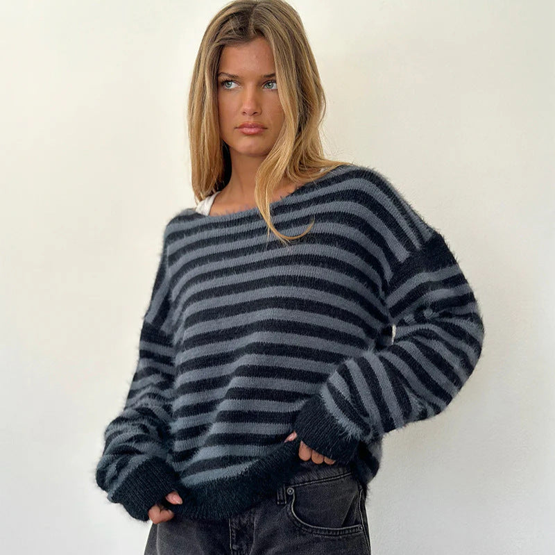 Damen modischer gestreifter Pullover mit lockerer Passform R&B