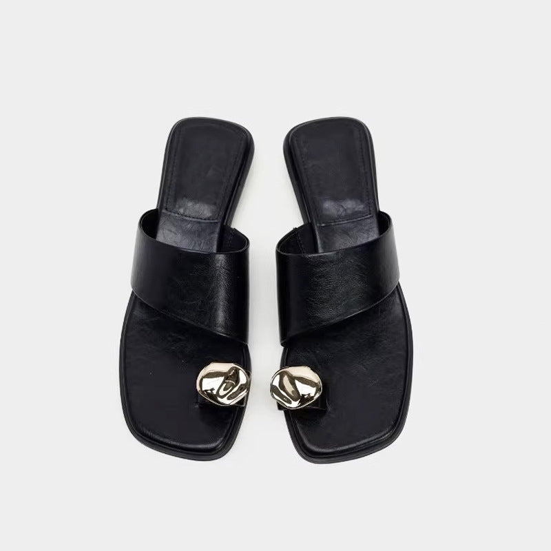 Damen Edle Zehentrenner-Sandalen mit glänzenden Akzenten R&B