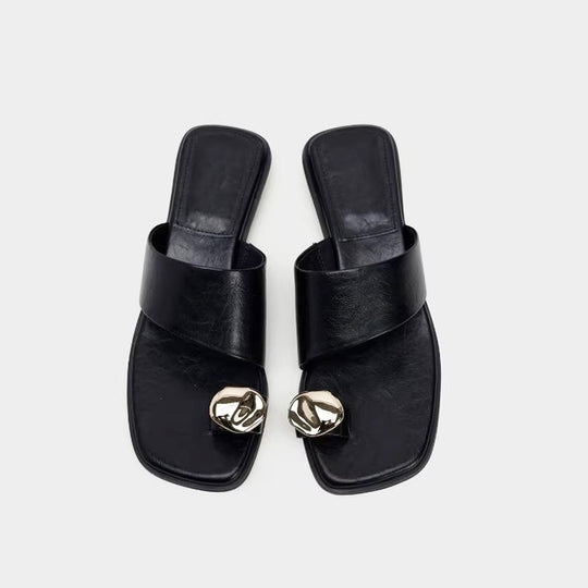 Damen Edle Zehentrenner-Sandalen mit glänzenden Akzenten R&B