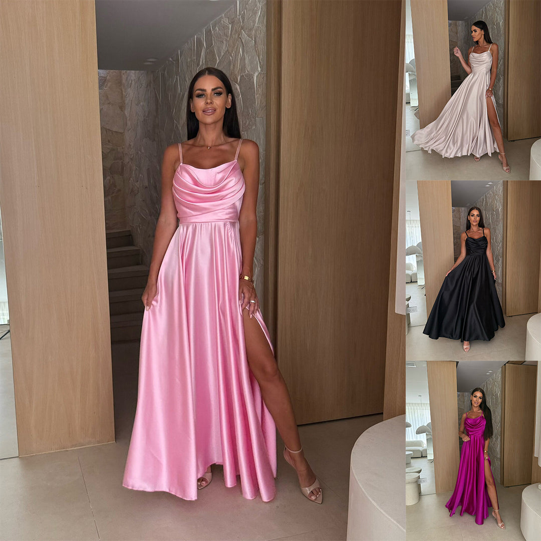 Damen Maxikleid mit elegantem Schlitz und fließendem Satinmaterial R&B