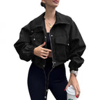 Damen nan kurze Utility-Jacke mit Kordelzug-Taillierung, Fronttaschen und Reißverschluss-Detail R&B