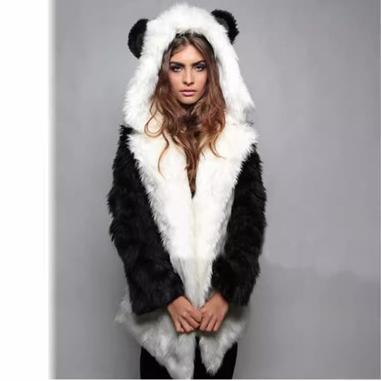 Damen Kuschelige Felljacke mit tierischen Ohren R&B