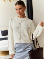 Damen Strickpullover mit raffiniertem Lochdesign und lässigem Schnitt