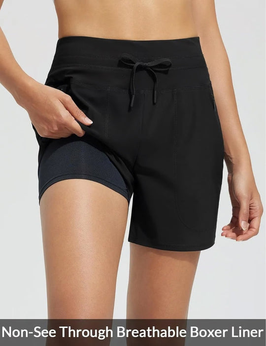 Damen Performance aktive Shorts mit integriertem Boxershorts-Futter R&B