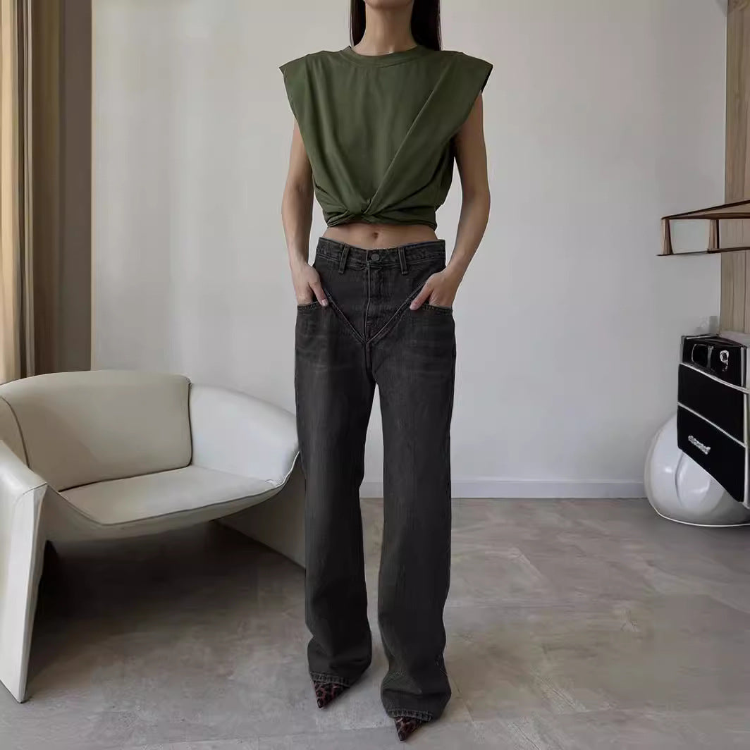 Damen Weit geschnittene Jeanshose mit einzigartigem Design R&B