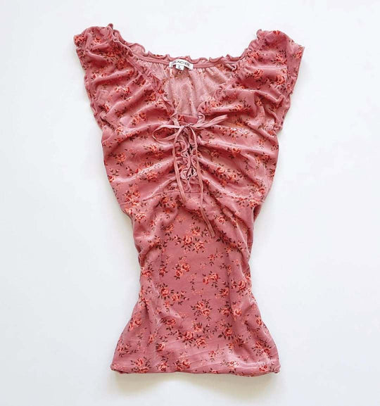 Damen Spitzenshirt mit Raffung und floralem Muster R&B
