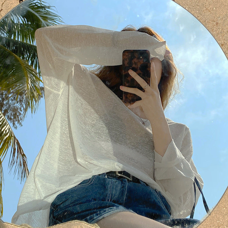 Damen cropped Sweatshirt im modernen Batikdesign mit weiten Ärmeln und Rundhalsausschnitt