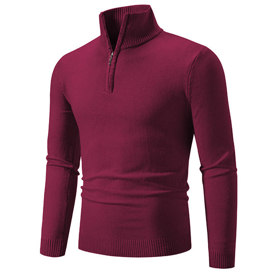 Herren eleganter Strickpullover mit Stehkragen und Reißverschluss R&B