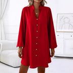 Damen kurzes Kleid mit Knopfleiste und eleganten Puffärmeln R&B