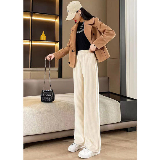Damen hochgeschnittene Cordhose mit weitem Bein und elastischem Bund