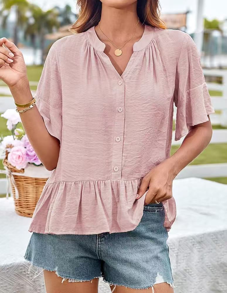 Damen Bluse mit Rüschenschößchen und halblangen Ärmeln R&B
