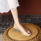 Damen Mules mit transparentem Riemendesign und glamourösem Blockabsatz R&B