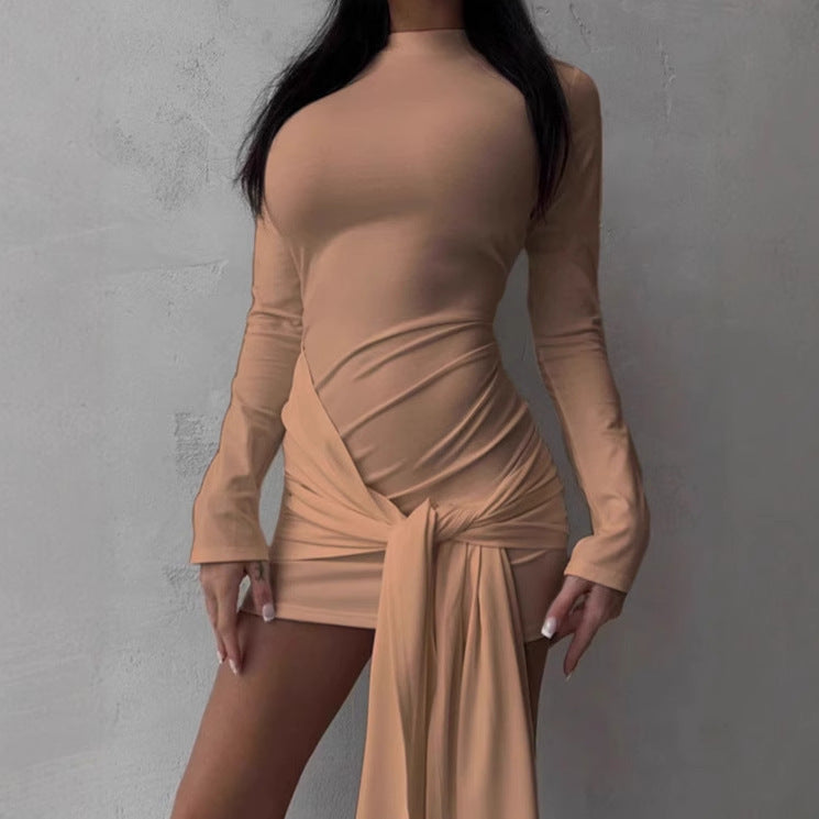 Damen figurbetontes Wickelkleid mit langen Ärmeln und eleganter Drapierung R&B