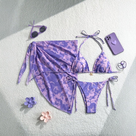 Damen Triangel-Bikini-Set mit verstellbaren Trägern und Wickeltuch R&B