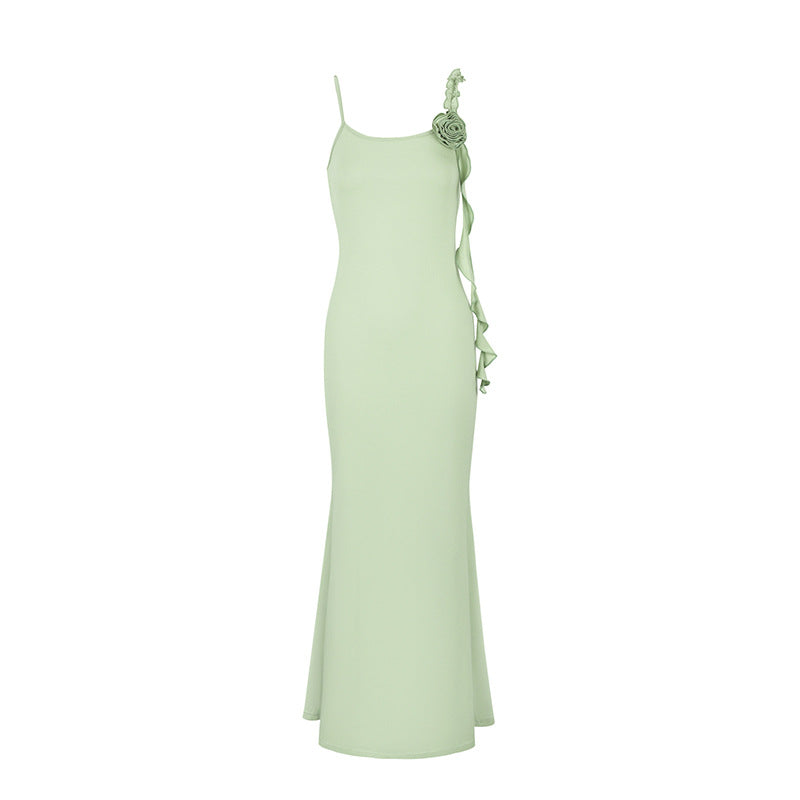 Damen Elegantes Maxikleid mit floralem Necktie und asymmetrischen Rüschen R&B