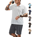 Herren nan zweiteiliges Sommer-Reise-Set mit texturiertem Kurzarm-Poloshirt und funktionalen Mesh-Shorts R&B