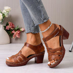 Damen Komfortable Riemchen-Sandalen mit geschwungenem Absatz und atmungsaktivem Leder R&B