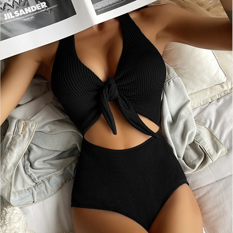 Damen Hoch geschnittener Badeanzug mit Knotendetail R&B