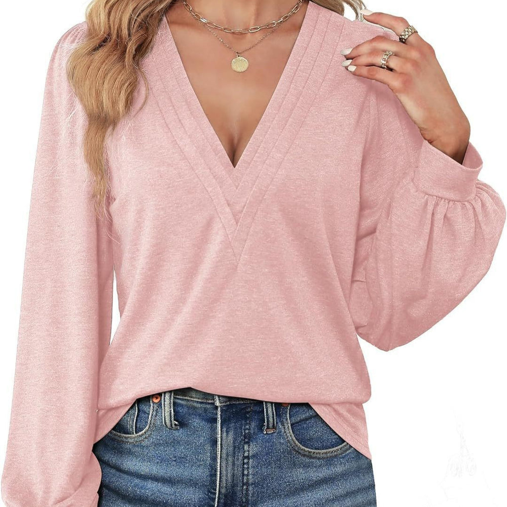 Damen Elegantes Blusenshirt mit V-Ausschnitt und puffförmigen Ärmeln R&B