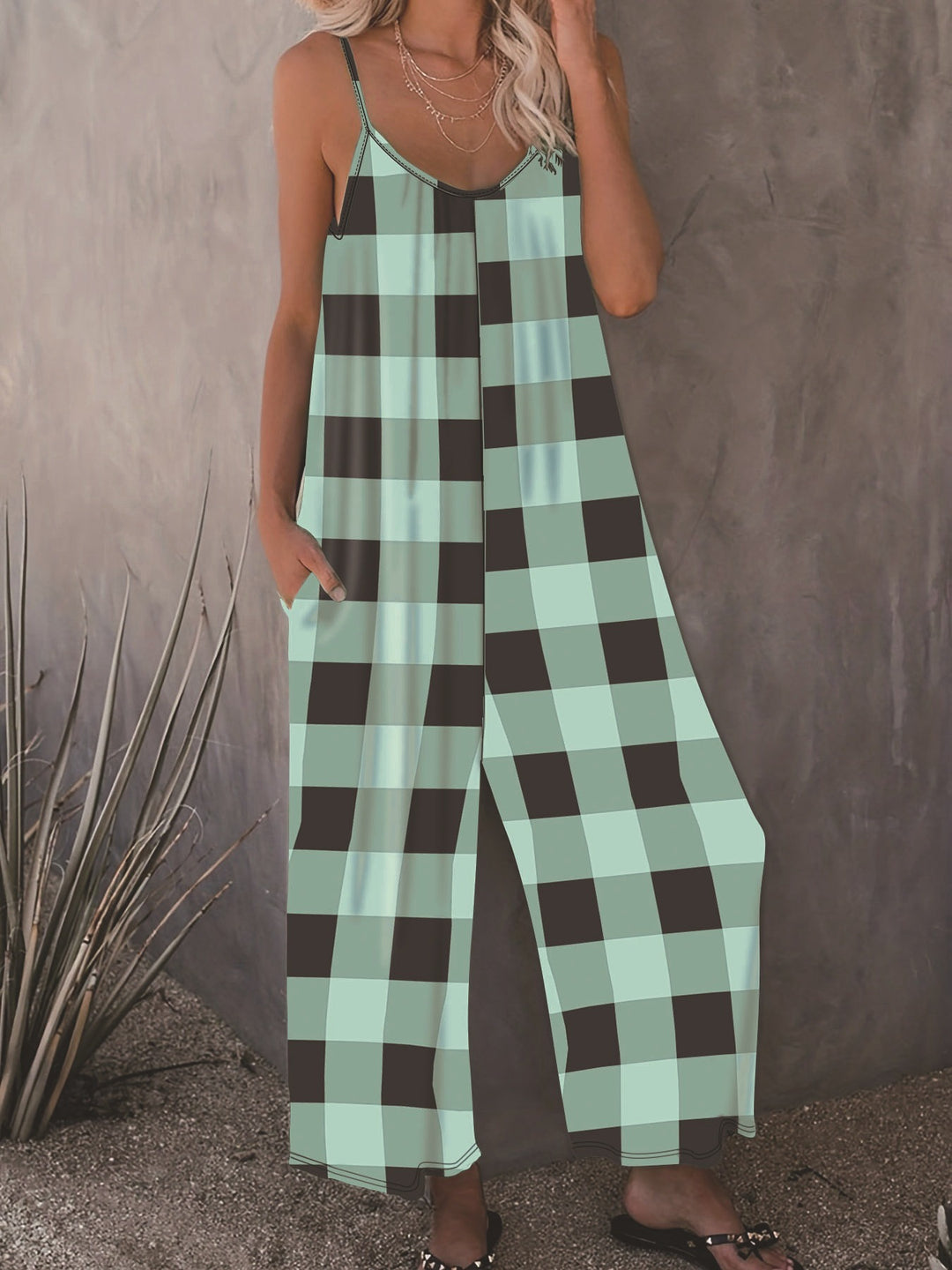 Damen Lässiger Jumpsuit im karierten Design mit praktischen Taschen R&B