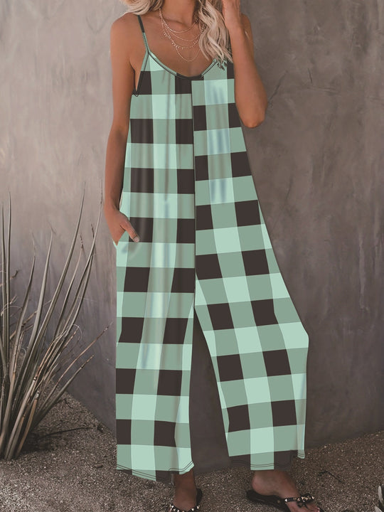 Damen Lässiger Jumpsuit im karierten Design mit praktischen Taschen R&B