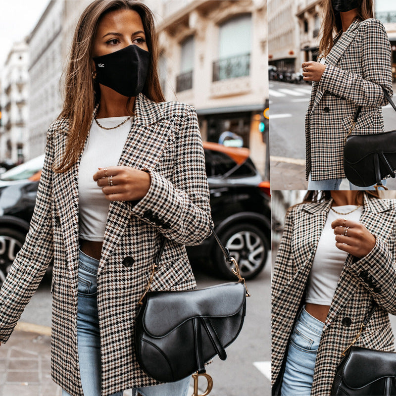 Damen lässiger Oversized-Blazer mit klassischem Hahnentrittmuster R&B