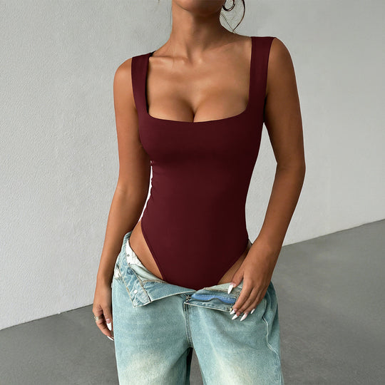 Damen eleganter Hochschnitt Badeanzug mit Quadrat-Ausschnitt R&B