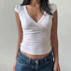 Damen Wickelshirt mit elegantem V-Ausschnitt und figurbetontem Schnitt R&B