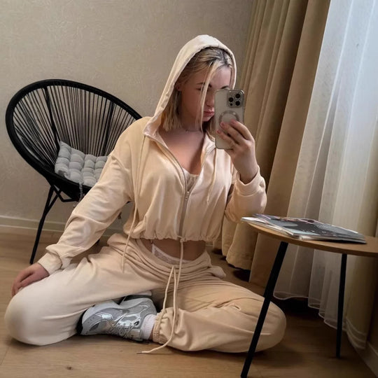 Damen Luxuriöses Velours Freizeit-Set R&B