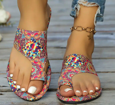 Damen Zehentrenner-Sandalen mit floralem Muster und bequemer Fußbettung R&B