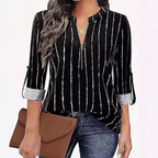 Damen Hemdblusenshirt mit elegantem Reißverschluss und modernem Streifenmuster R&B