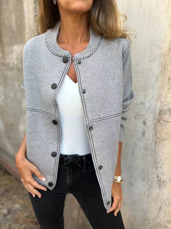 Damen Lockere Strickjacke mit Knöpfen und dekorativen Nähten R&B