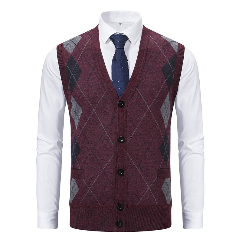 Herren elegante Strickjacke mit Rautenmuster und praktischen Taschen R&B