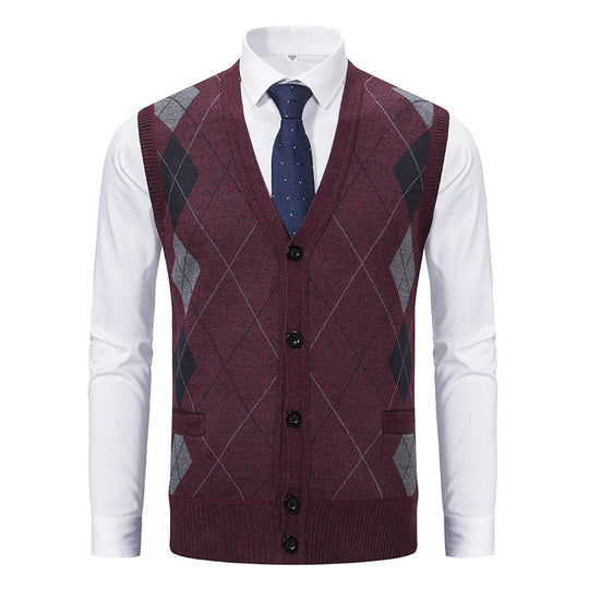 Herren elegante Strickjacke mit Rautenmuster und praktischen Taschen R&B