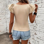 Damen Rippstrickoberteil mit Volants R&B