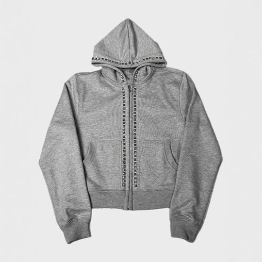 Damen Hoodie mit dekorativen Nieten und geradem Schnitt R&B