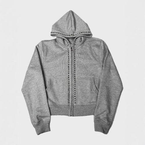 Damen Hoodie mit dekorativen Nieten und geradem Schnitt R&B