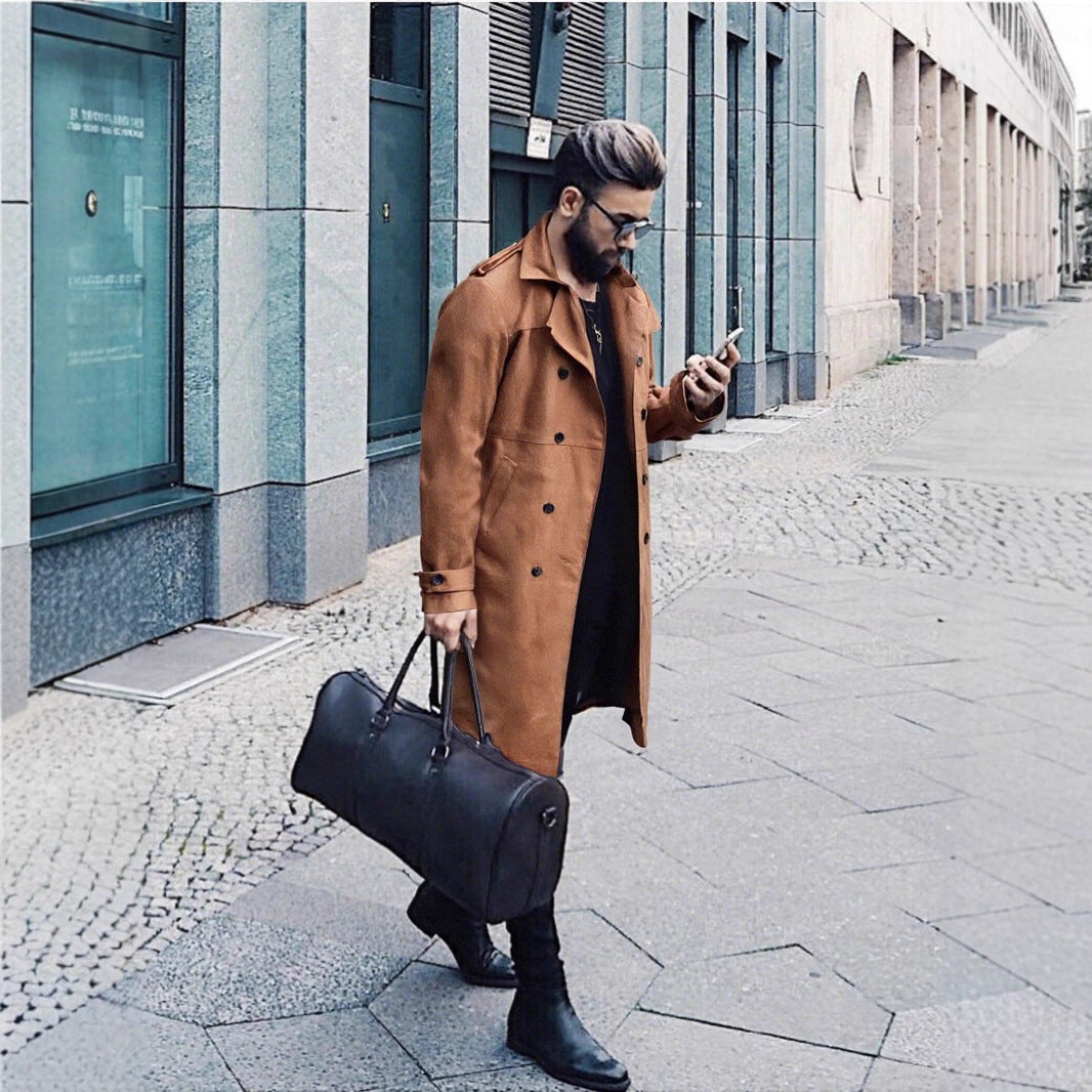 Herren Elegante Suede Trenchcoat mit doppelter Knopfleiste und praktischen Taschen R&B
