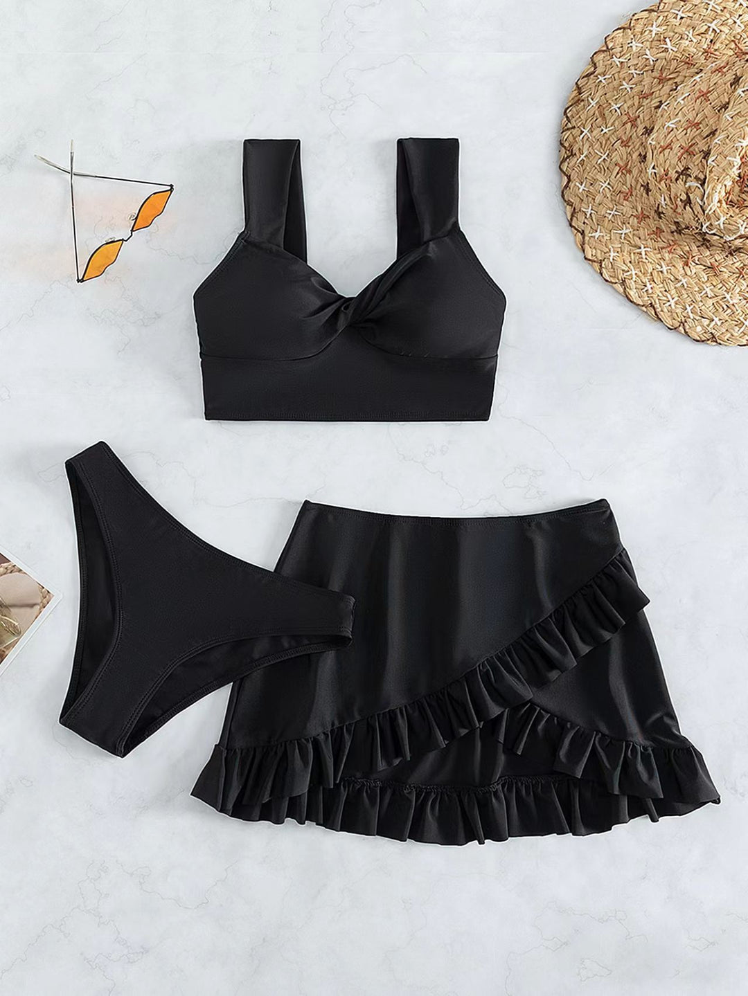 Damen Freizeit-Bikini-Set mit Wickelrock und stützenden Trägern R&B