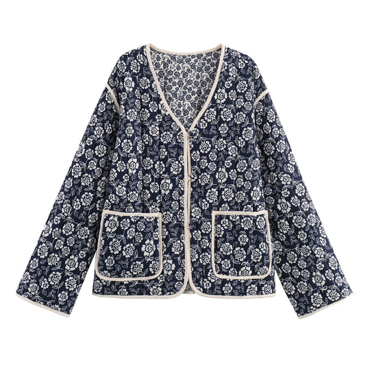 Damen gesteppte Jacke im floralem Design mit praktischen Taschen R&B