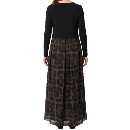 Damen nan V-Ausschnitt Maxikleid mit tailliertem Wickeloberteil und transparentem gemustertem Overlayrock R&B