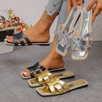 Damen Modische Slides mit kunstvollem Schleifen-Design und schimmernder Oberfläche R&B