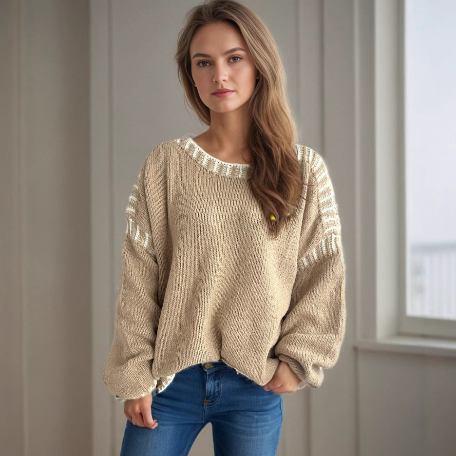 Damen lässiger Oversized-Pullover mit modischem Streifenmuster und strukturiertem Design R&B