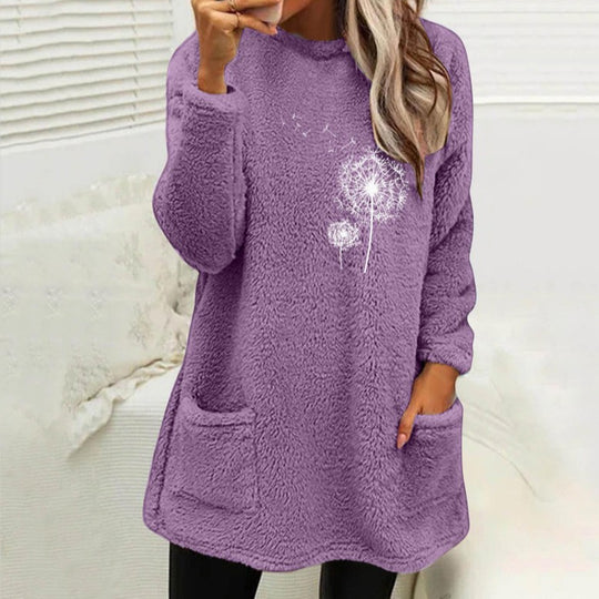 Damen Fleece-Tunika mit Dandelion-Motiv und praktischen Taschen R&B